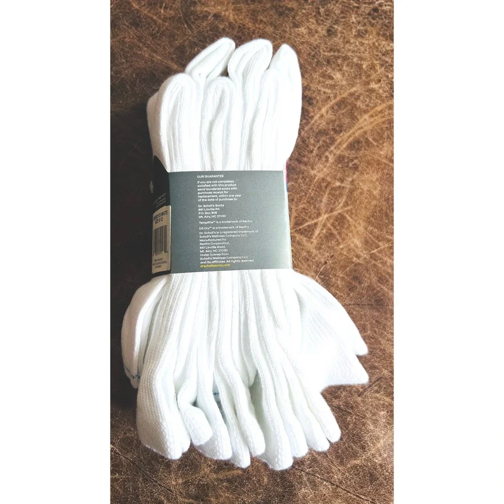 Dr. Scholls Womens Diabetes Circulatory Crew Socks 6 Pair White Size 8-12